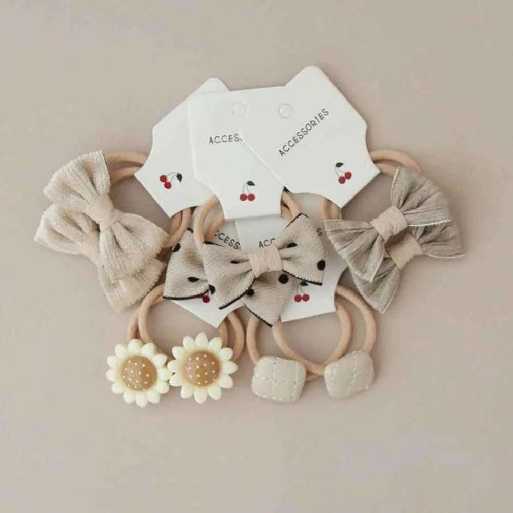 10Pcs Bow-Knot Hair Ties Bowknot Sweet Bows Flower Headdress Elastic Rubber Band Luxury Scrunchies Hair Rope Hair Accessories
