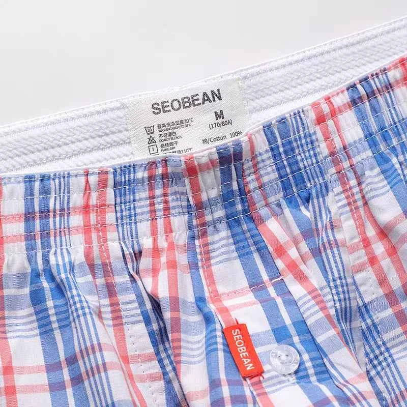 SEOBEAN Men's plaid Trunks Pajama Shorts Casual Tracksuit100% Cotton Comfortable Breathable Sleepwear