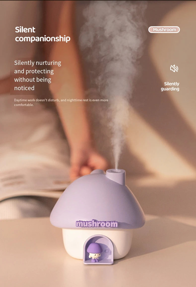 Cartoon Air Humidifier 300ml Mini Essential Oil Aroma Diffusers Colorful Lighting Cute Mushroom House Home Ultrasonic Humidifier