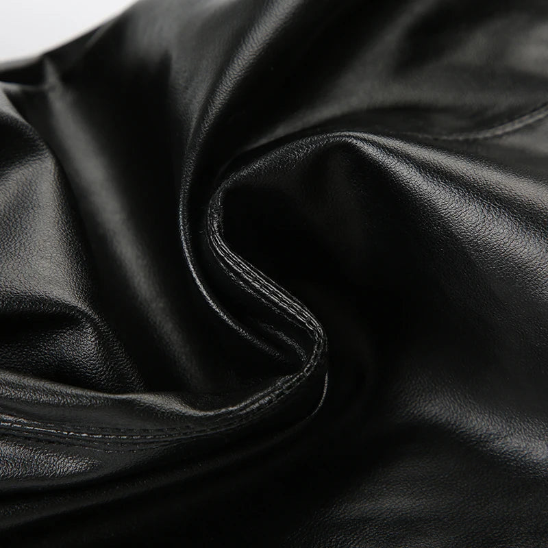 SUCHCUTE PU Leather Flare Pant Goth Buckle Lace Patchwork Pants Women Fashion Y2K Streetwear Vintage Aesthetics Casual Trouesrs