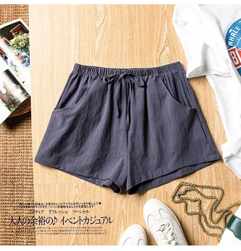ITOOLIN Casual Linen Shorts Women Gym Workout Shorts Short Pants High Waisted Black Ladies Short Femme Women Shorts Sport Femme