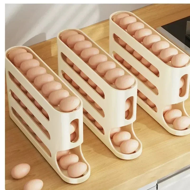 Egg Rack for Refrigerator-Space Saving, Large Capacity, Anti-Slip Open Top Egg Holder, Roll Down Container for Home, Dorm