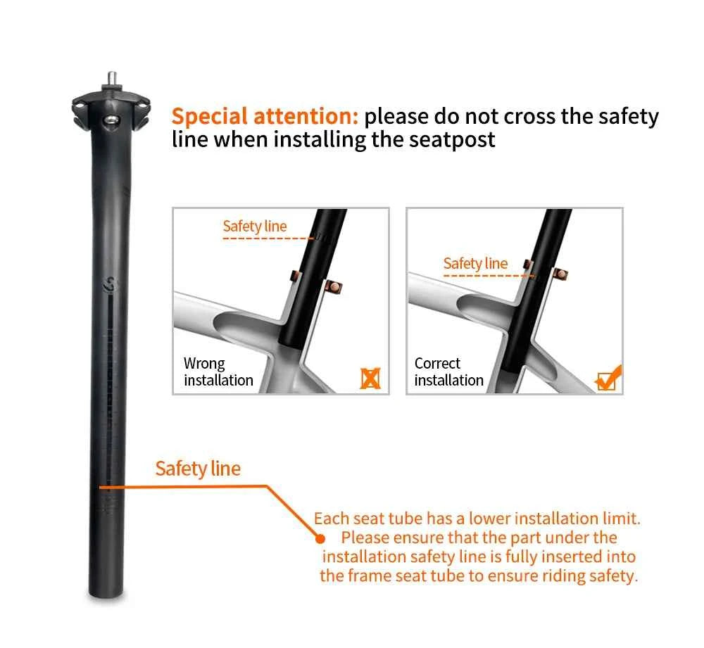 TOSEEK Carbon Seatpost 27.2 31.6mm Length 400mm Matte Black MTB Road Bike Seat Post Seat Tube Bicycle Parts MTB Carbon Canoe