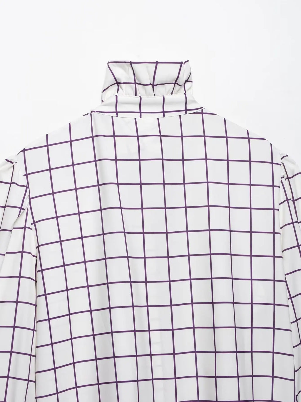 Sweet Women Ruffles Plaid Purple Shirts 2025 Fashion Ladies Casual Stand Collar Blouses for Party Female Elegant Tops Clothes