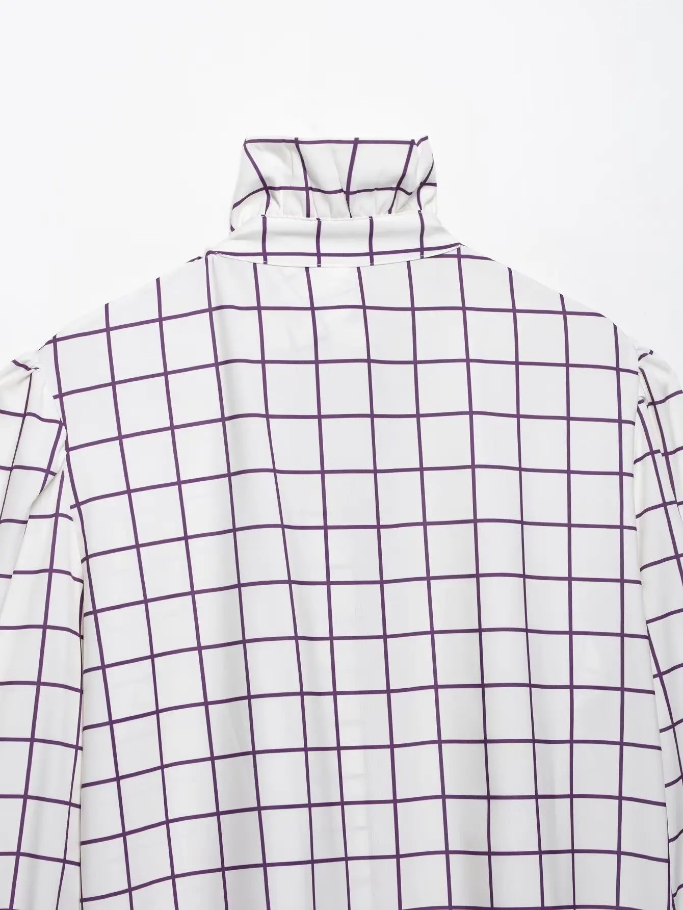 Sweet Women Ruffles Plaid Purple Shirts 2025 Fashion Ladies Casual Stand Collar Blouses for Party Female Elegant Tops Clothes