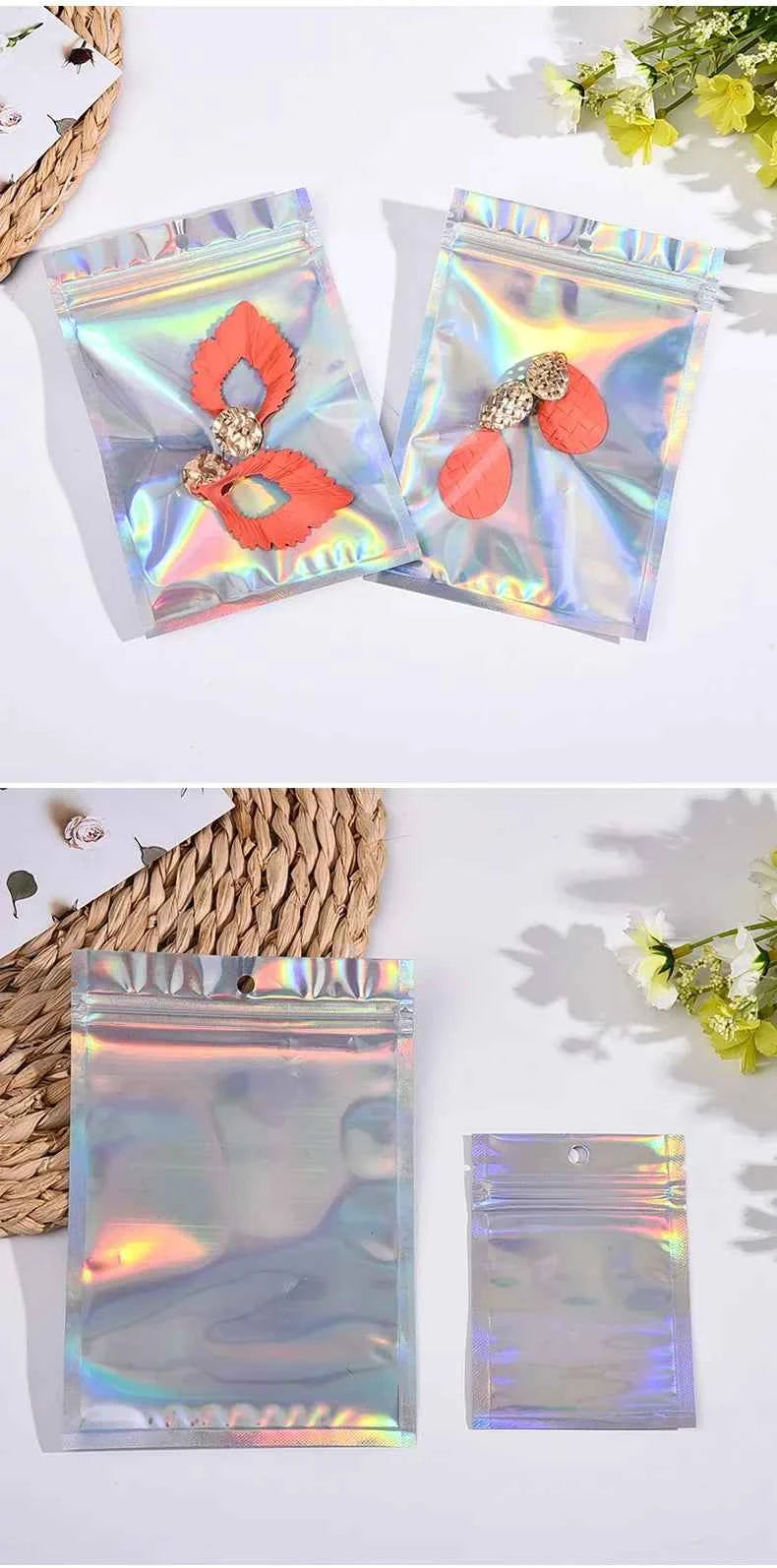 10-200PCS Laser Ziplock Bag Necklace Earrings Jewelry Gift Packing Bags Cell Phone Cases Colorful Packing Bags Kitchen Organizer