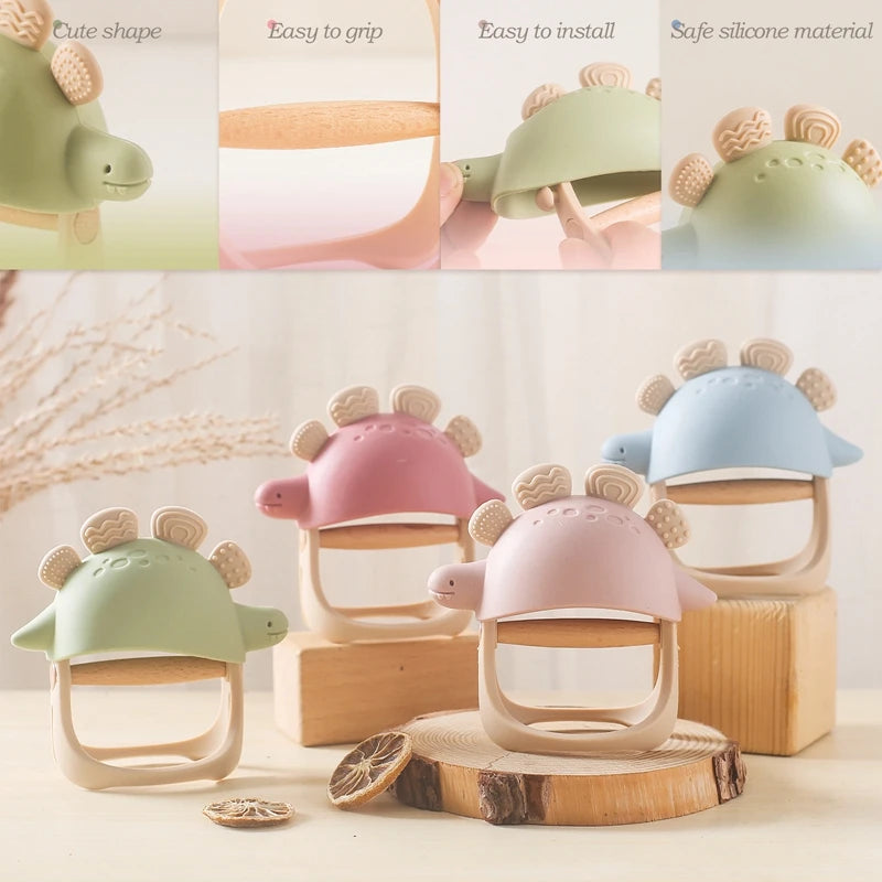 Baby Silicone Teether Dinosaur Silicone Gloves Baby Care Utensils 0 12 Months Dental Care Silicone Rattle Toys Chewing Gum Baby