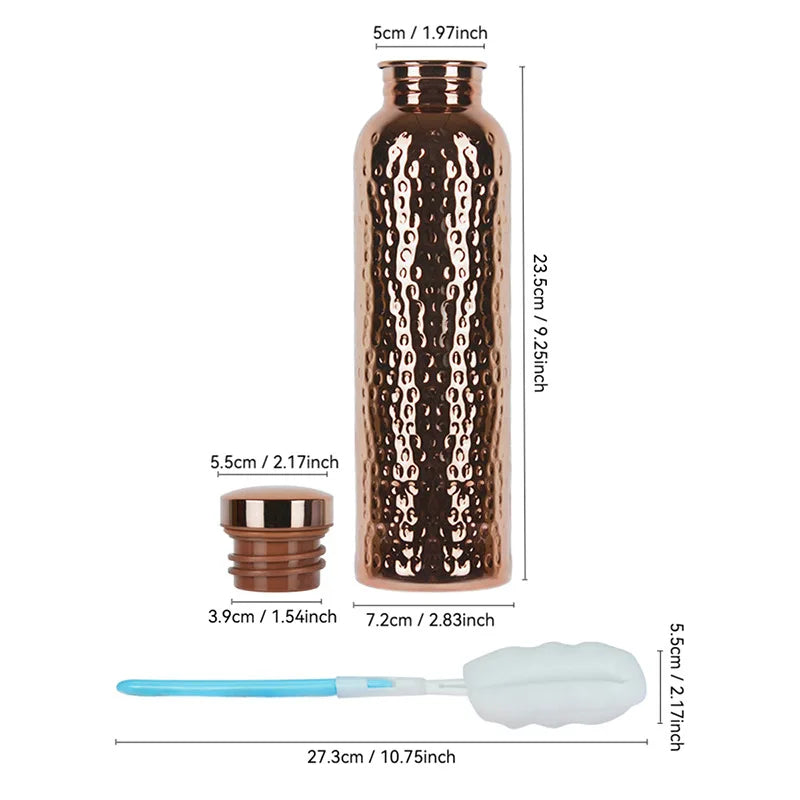 800ML Electroplated Copper Water Bottle One-Click Open Lid Anti-Slip Silicone Base Hammer Pattern Bottle Sports Bottle