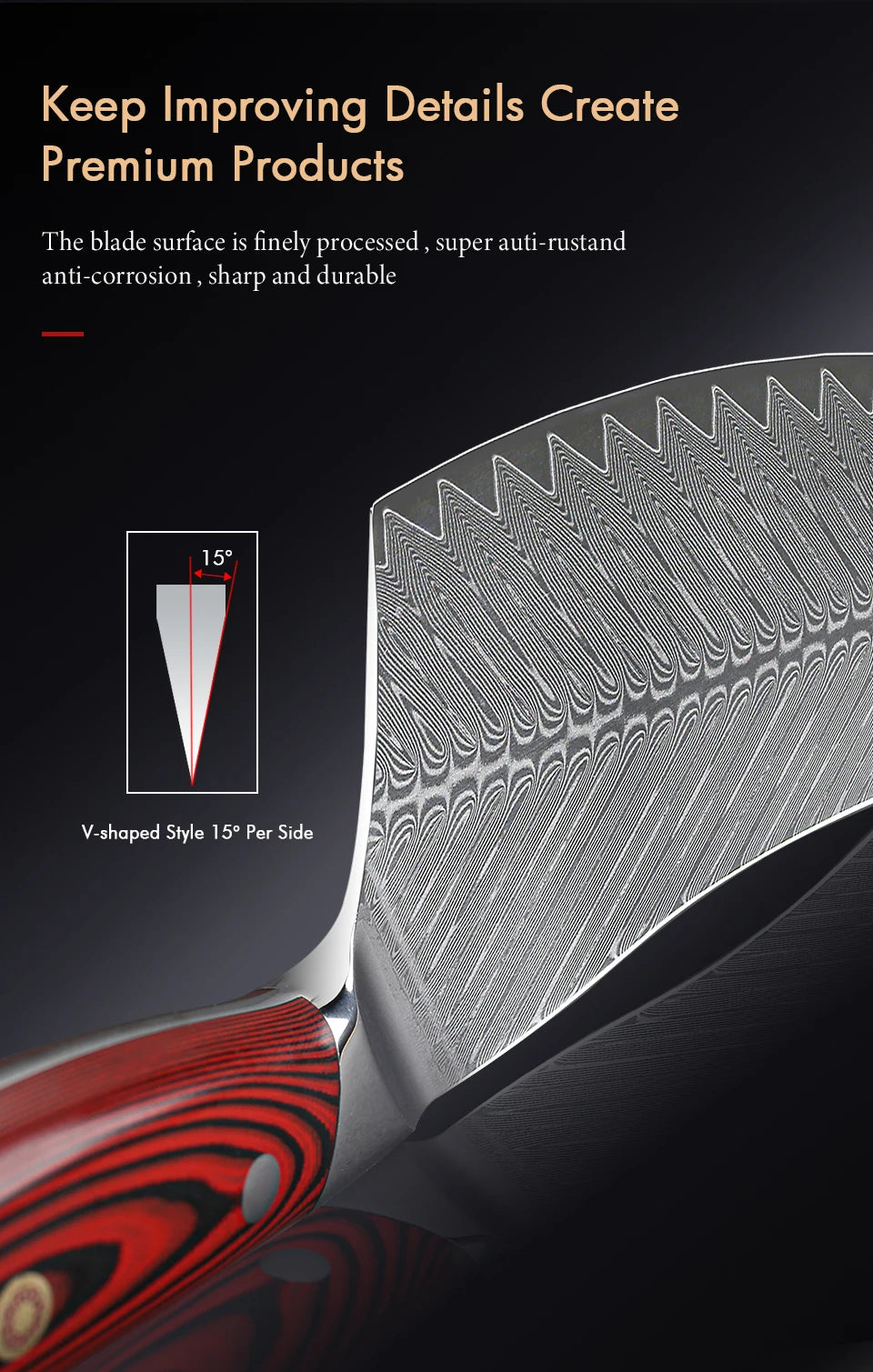 YIZEMA 7" Cleaver Knife Japanese Damascus Steel Sharp Meat Slicer Vegetable Chopper Kitchen High Quality Professional Chef Knife