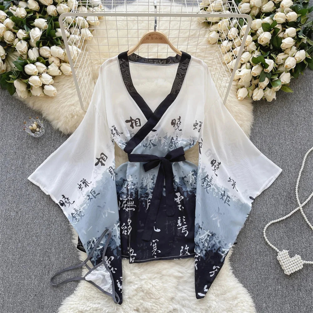 Summer Girls Sexy Hot Sweet Transparent Suspender Mini Dress Women Elastic Waist And Backless Strap Lolita Pajamas Bubble Skirt