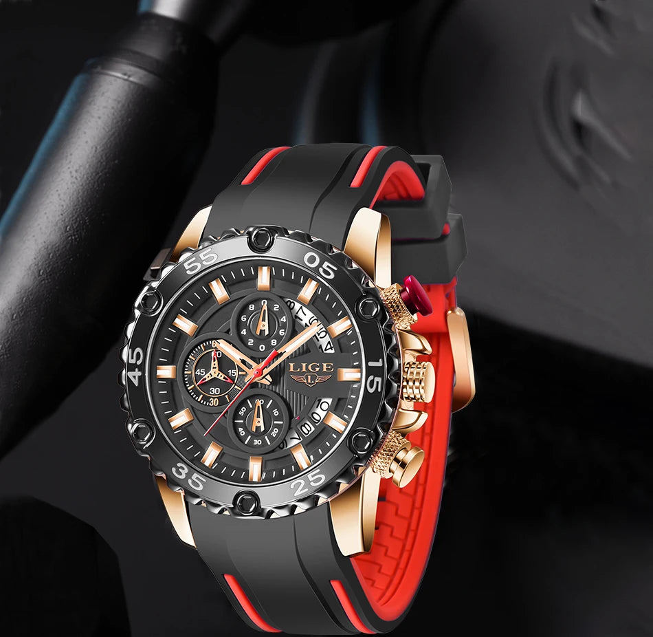 New Blue Watch LIGE Mens Watches Top Brand Luxury Big Dial Military Clock Quartz Watch Waterproof Sport Chronograph Erkek Saati