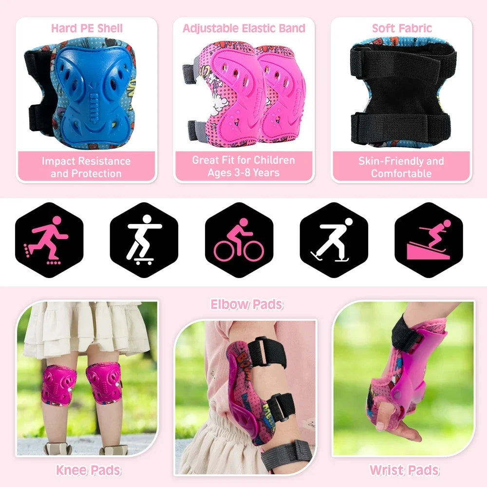 Kids 3-12 Years Knee Pad Elbow Pads Guards Protective Gear Set for Roller Skates Cycling Skateboard Inline Skatings Scooter