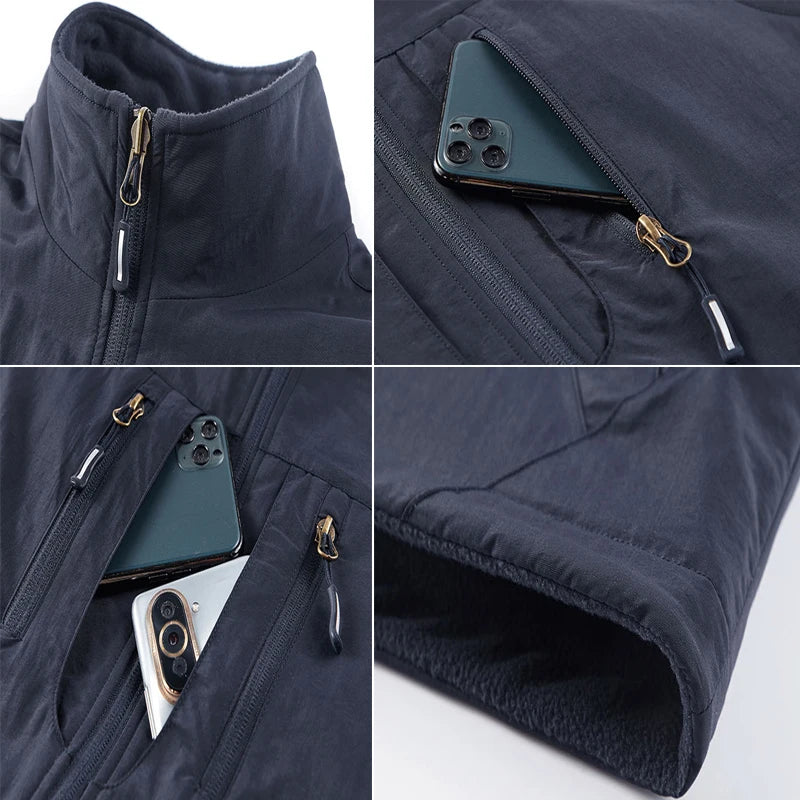 Winter Men's Multi-pocket Vests Casual Outdoor Fleece Fishing Vest for Men Warm Photographic Tooling Sleeveless Jackets Clothing
