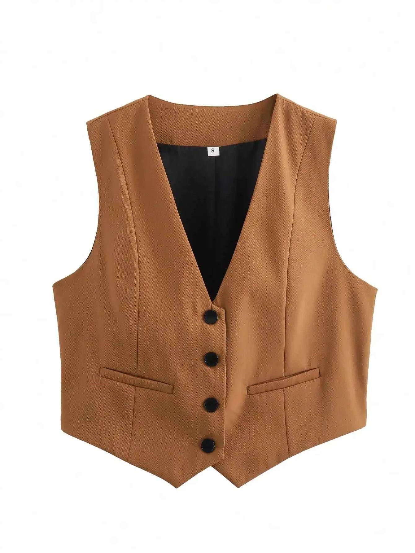 HH Women Fashion Solid Suit Vest Sleeveless Cropped Waistcoat Tops Vests Spring Summer Casual Office Lady Chic Tops