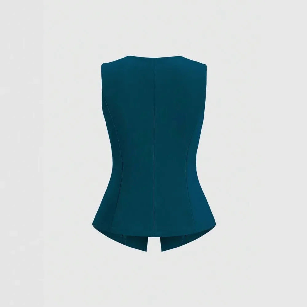 Fashionable Little Fragrance Style Women's Sleeveless round Neck Vest Waist-Cinching Pure Color Cross-Border Women's Jacket