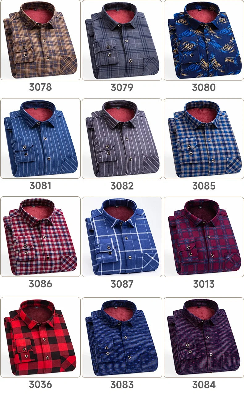 Men's long-sleeved shirt with fleece thickened warm autumn and winter plus size 8XL9XL slim casual plaid everything comfortable