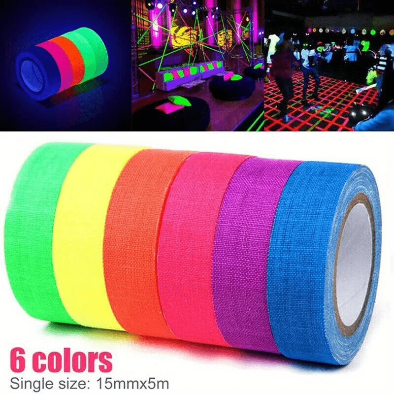 6Pcs/set Tape Fluorescent Tape Self Adhesive Sticker Reactive Black Light Reactive Photography Home Decor DIY Crafts