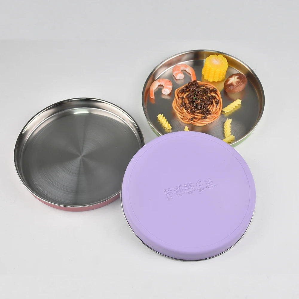 Big Baby Feeding Plate Silicone Stainless Steel Boy Girl Tableware Cute Plain