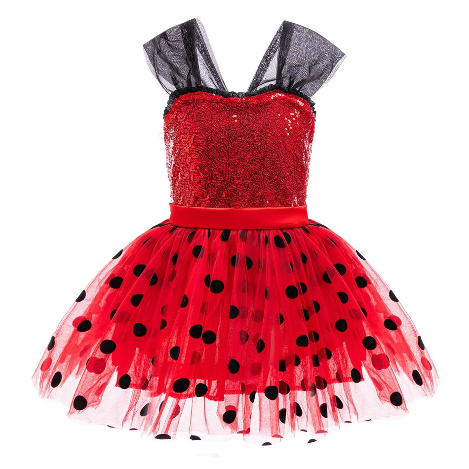 Children Ladybug Cosplay Costume Kid Marinette Halloween Outfit Christmas Fancy Party For Girl Red Dot Dress Suits Birthday Gift