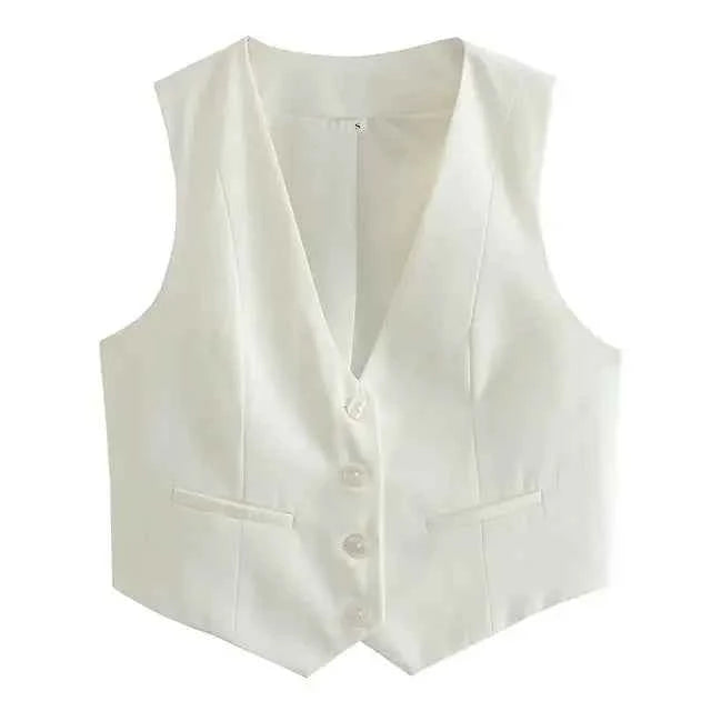 HH Women Fashion Solid Suit Vest Sleeveless Cropped Waistcoat Tops Vests Spring Summer Casual Office Lady Chic Tops