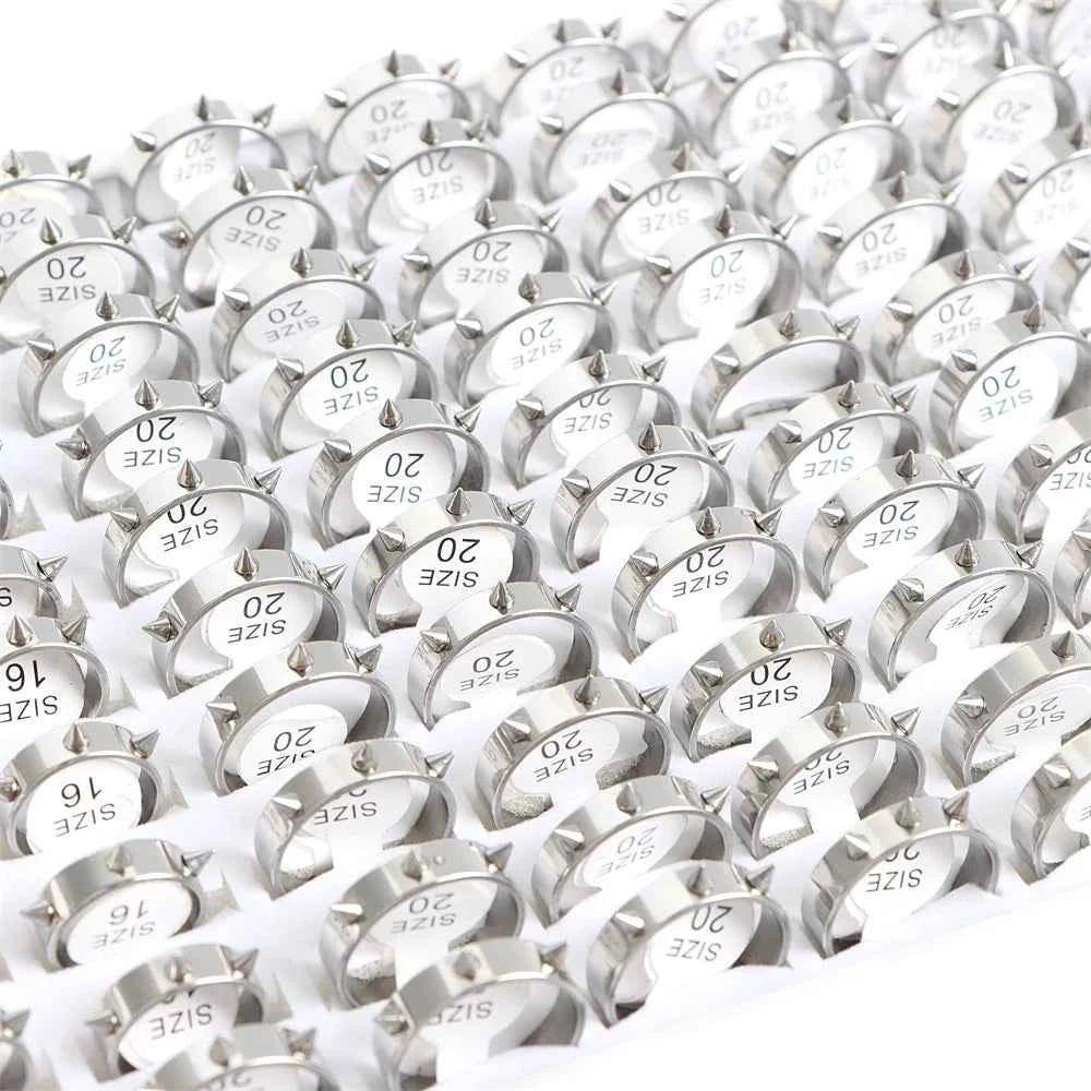 10/20 Pcs/Lot Fashion Multi Style Stainless Steel Jewelry Rings Zircon Crystal Spinner 5 Colors Punk Spikes For Womens Mens Gift