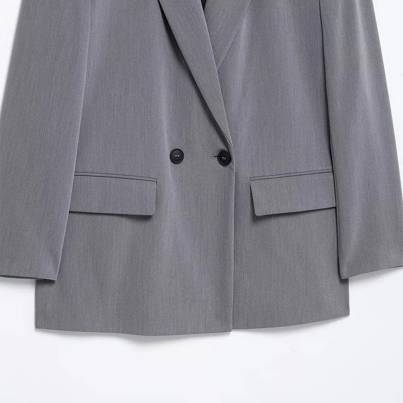 HXAO Blazer Women Double Breasted Pocket Women's Jacket 2025 Long Sleeve Casual Blazers Woman Chic Office Wear Ladies Coat