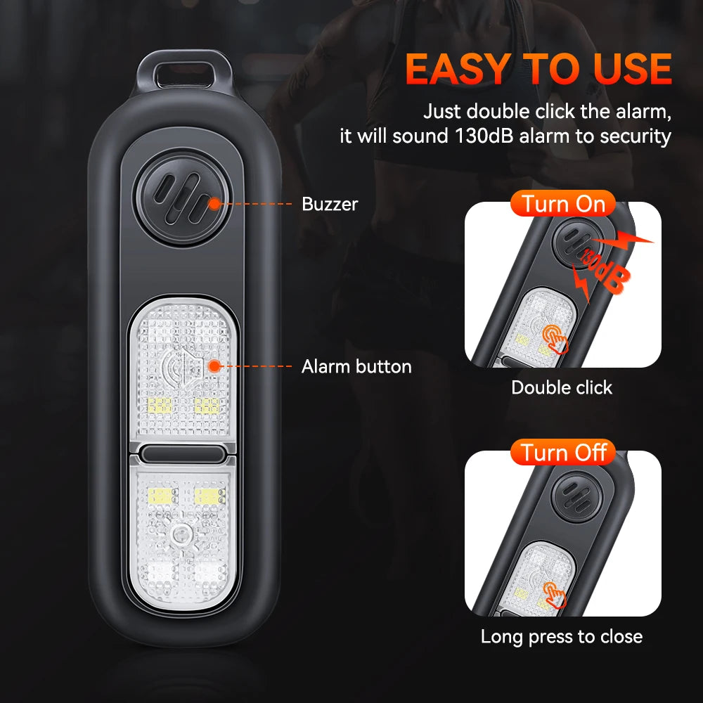 Extractme Personal LED Emergency Night Light Type-C Charging 130dB Safety Self Defense Alarm with Key Chain for Night Running
