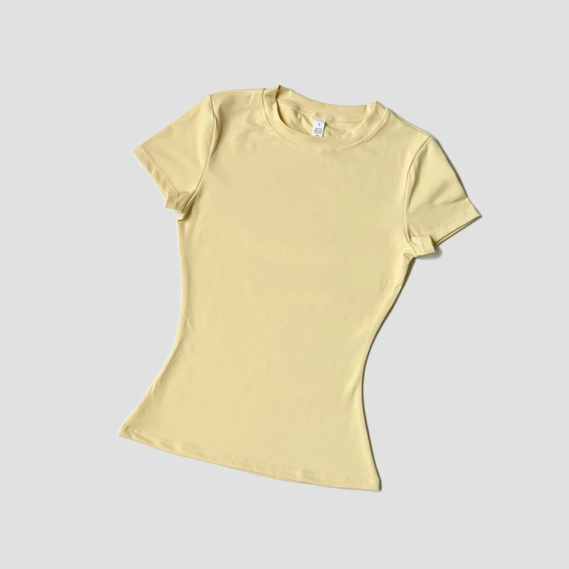 Women Solid Color Dry Fit Short Sleeve Crew Neck Athletic T-Shirt Fashion Casual Tee Suitable For Daily Running Workout Gym Top