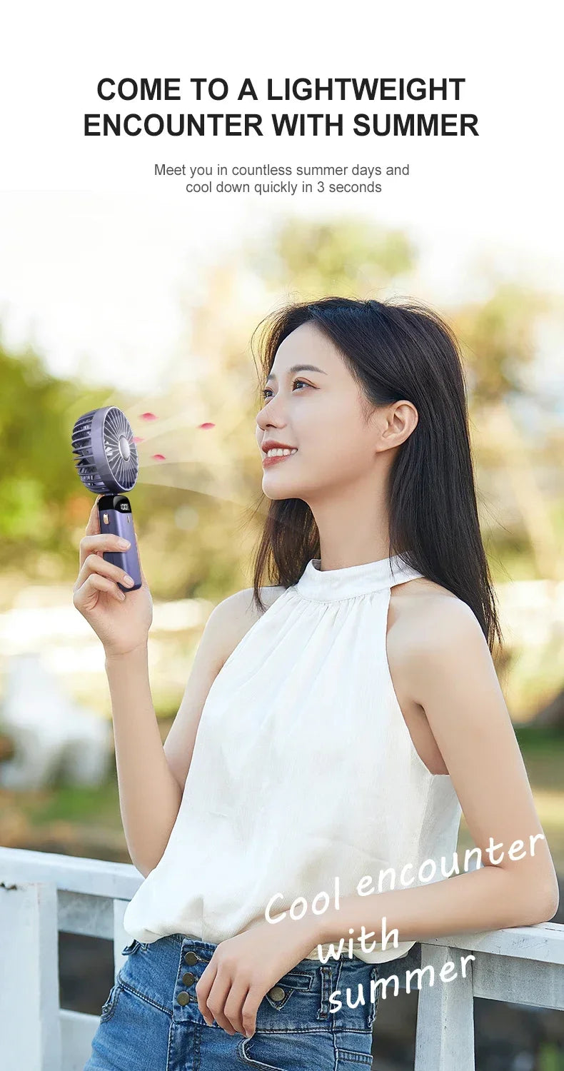 Digital  Display USB Handheld Mini Fan Portable  Office Student Desktop Silent  Foldable Small Fan Multi-Speed Adjustment