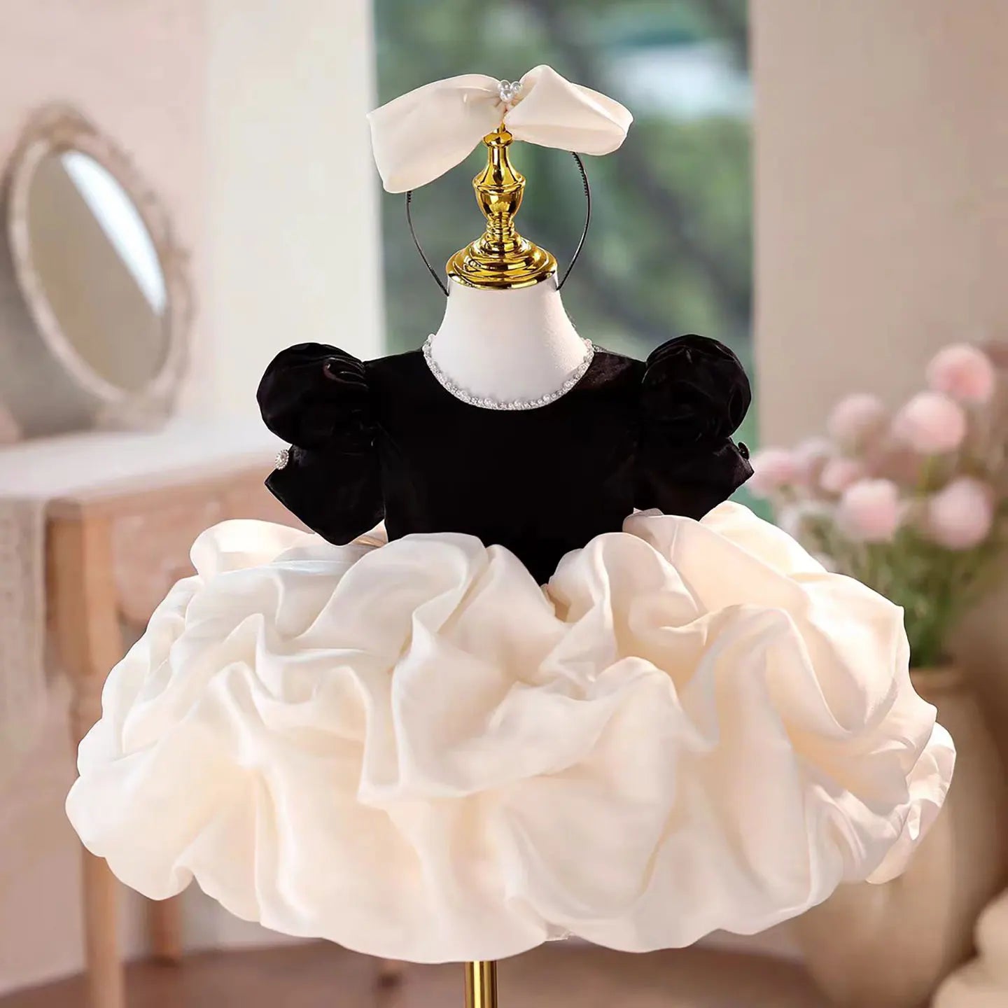 Jill Wish J560 Elegant White Flower Girl Dresses Knee Length with Hairband for Children Wedding Birthday Party Pageant Ball Gown