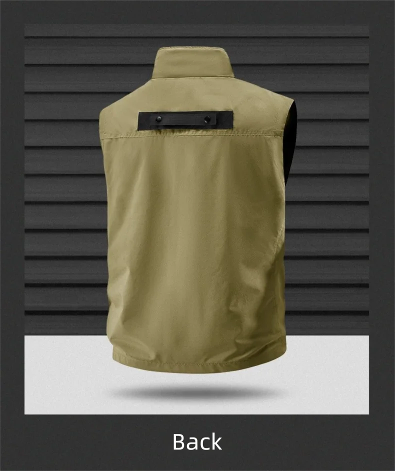 2025 Men's Outdoor Tooling Multi-Pocket Casual Outdoor Fishing Large Size Vest with Vertical Collar Breathable Quick-drying Vest