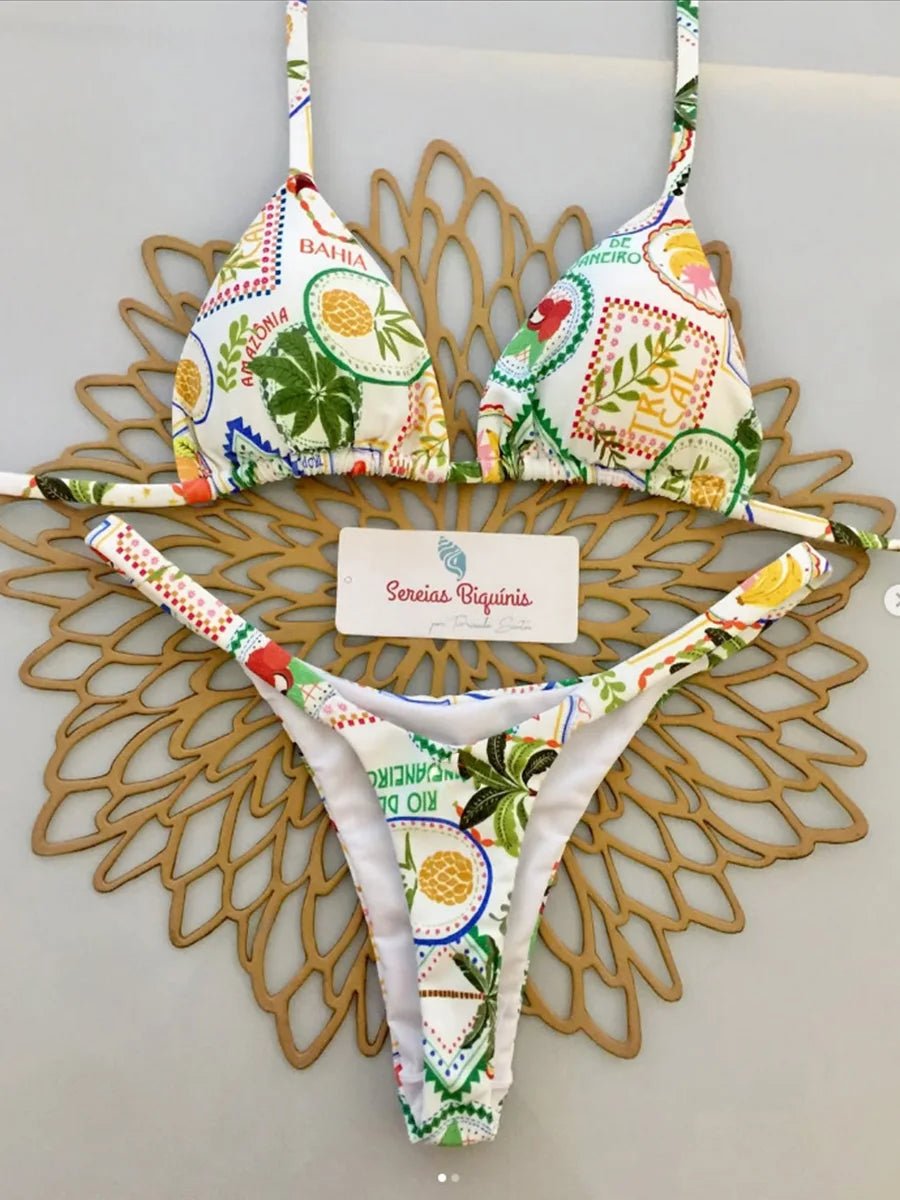 2026 New Sexy Retro Prints Brazilian Mciro Bikini Women Swimsuits Lace-up Swimwear Backless Biquini Swimsuits Beachwear