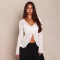 French style pure desire V-neck lace long sleeved shirt, slimming and versatile, long sleeved top