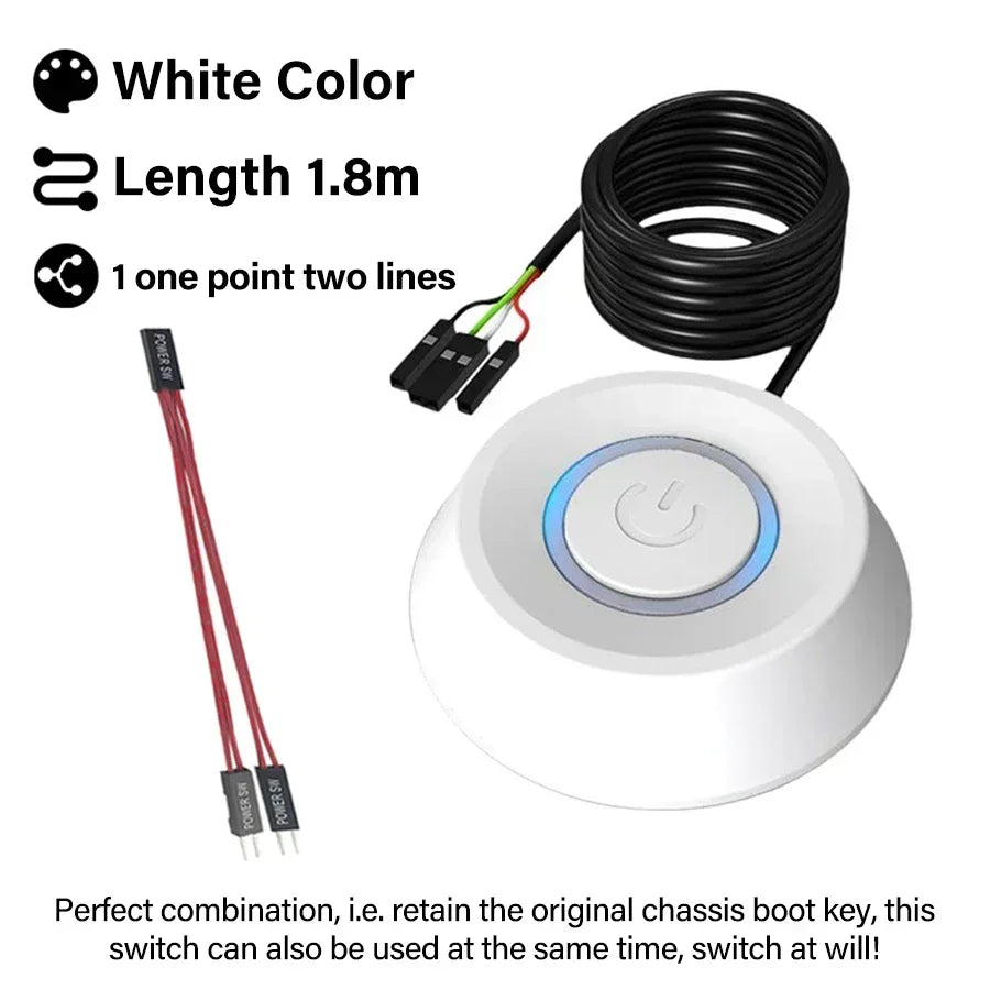 1.8M Computer Desktop  Extension Cable Switch Round Startup Switch Home Office PC Motherboard External Start Power On/Off Button