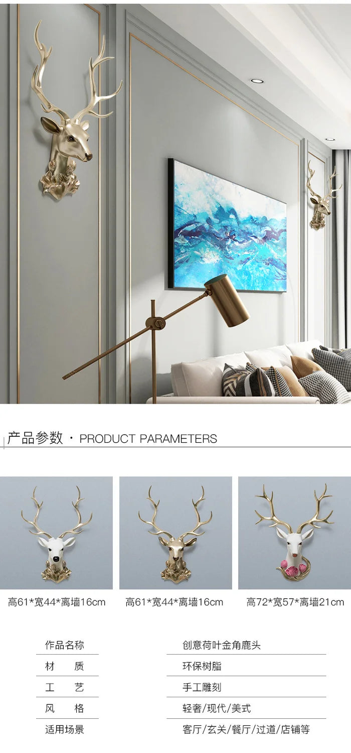 Resin decorative items, American-style living room TV background wall decorations, wealth-attracting deer head wall hangers