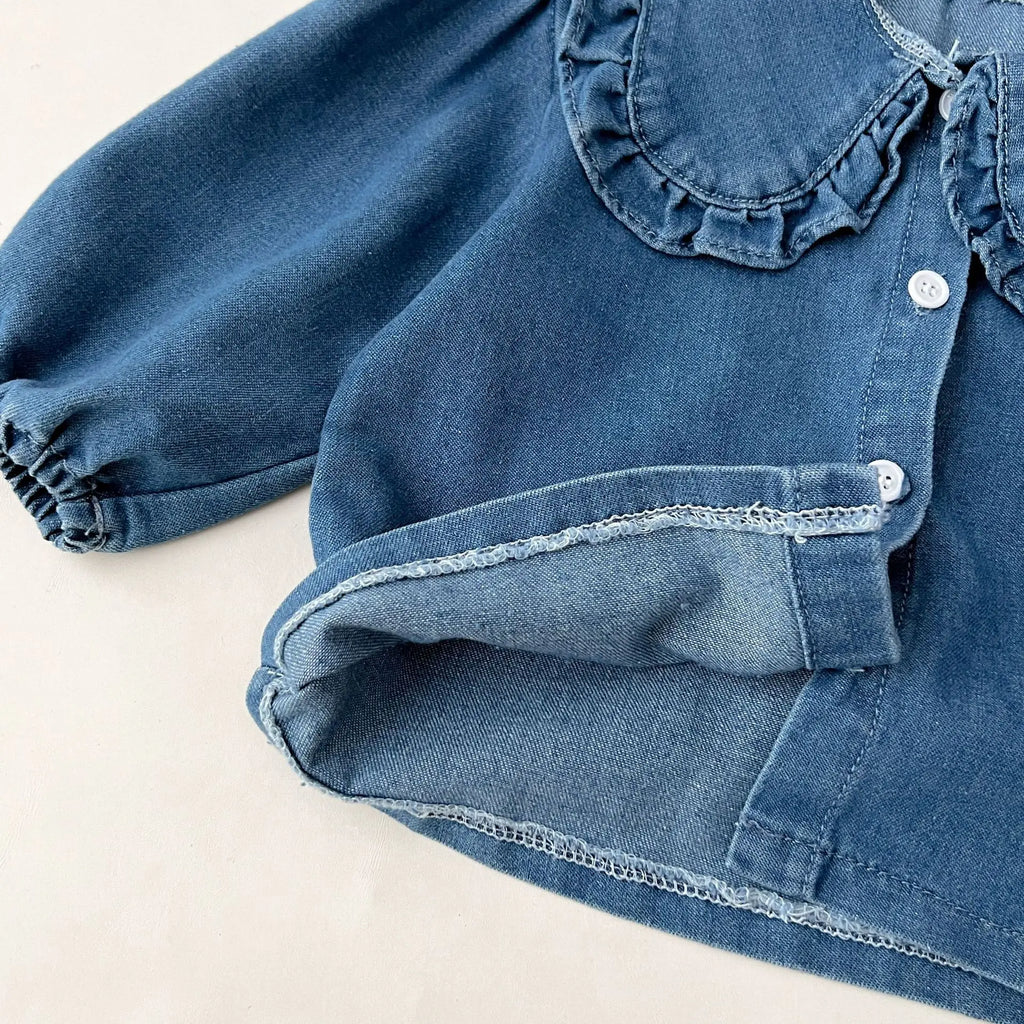 Fashionable Childrens Set Denim Top+Jeans Short Korean Version Girl Casual Sports Two-Piece Set 0-6 Year Old Childrens Cloth