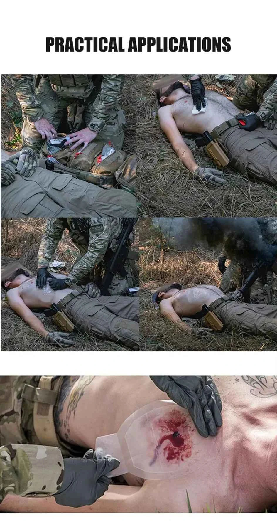 Chest Seal Wound Care for Emergency or Tactical Situations Advanced Adhesive Sterile Transparent Lightweight Vent Life-Saving
