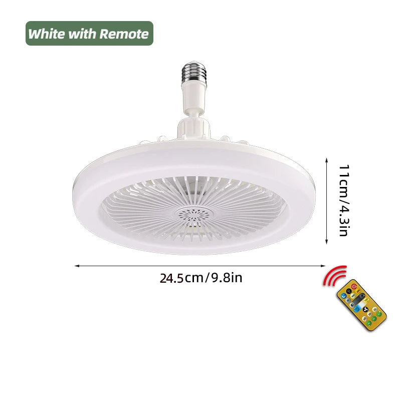 E27 30w LED Ceiling Fan with Light Remote Control Dimmable Ceiling Bulb with Cooling Fan 3 Modes Indoor Bedroom Chandelier