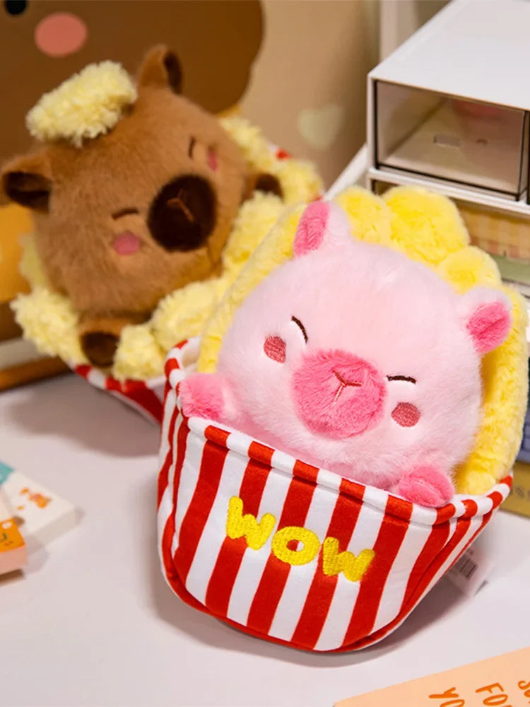 Adorable Plush Pig Bear Capybara Stuffed Animals Set Popcorn Lotus Containers Soft Home Nursery Decor Gift Kids Baby