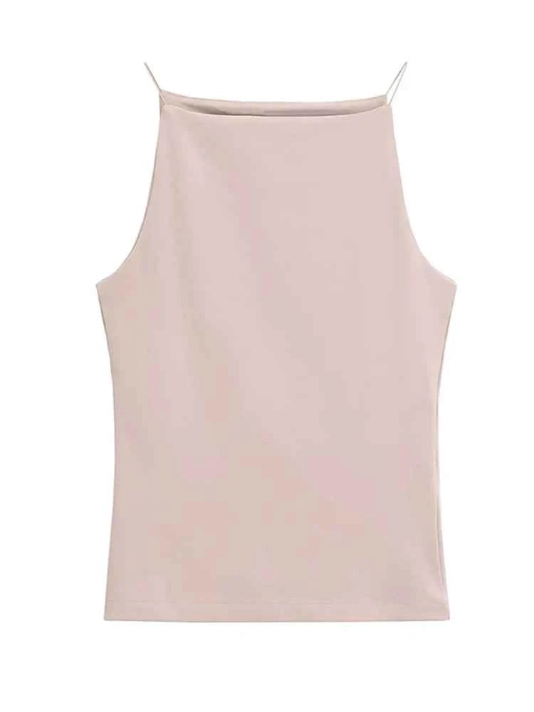 Women's Solid Color Halter Tank Top Sleeveless Vest Thin Straps Camisole Summer Casual Fashion Wear