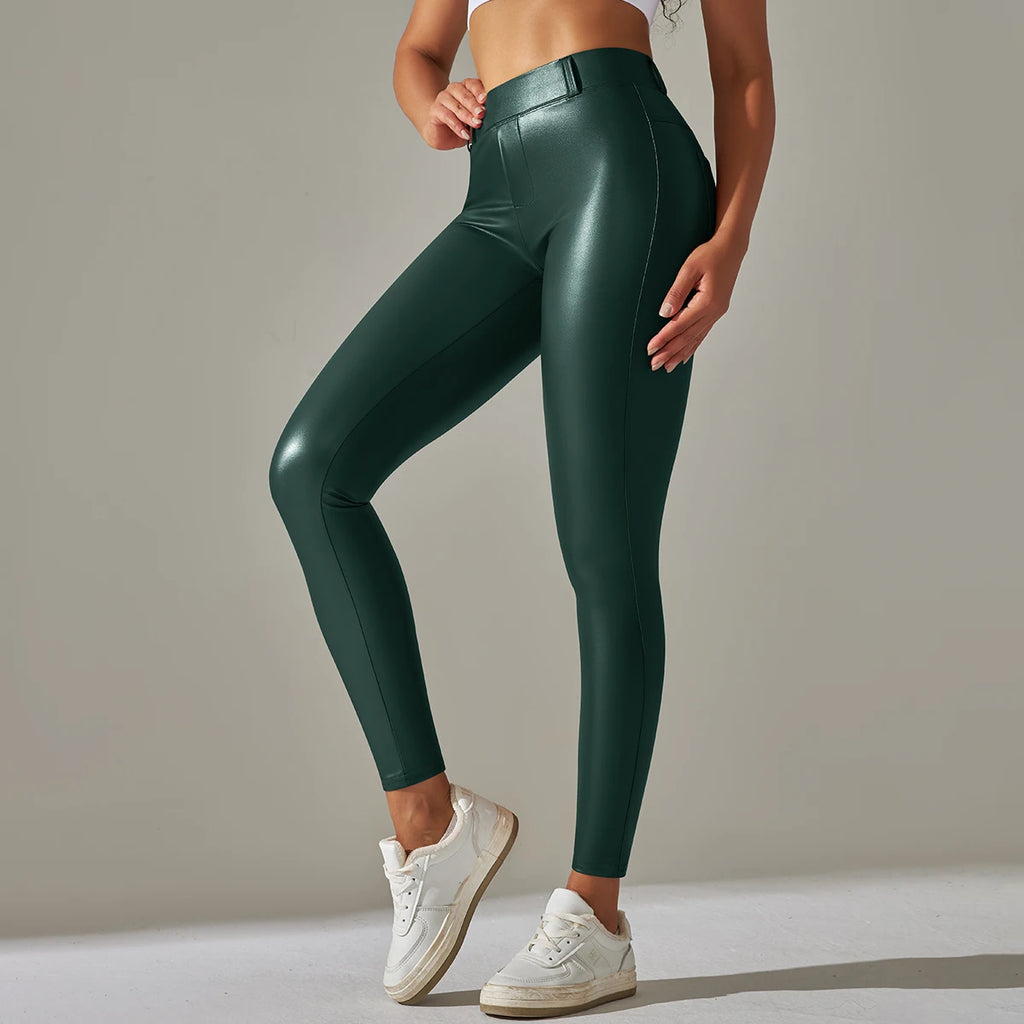 PU Leather Leggings Women Sexy Scrunch Butt Leggings Girls Faux Leather Pants High Waist Push Up Casual Leggings 6 Color
