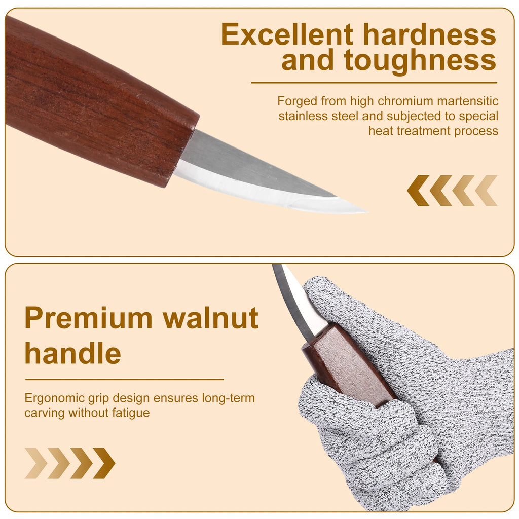Wood Carving Tools Set with Detail Wood Carving Knife Wood Chisel Knife Gloves Carving Knife Sharpener Woodworking Tools