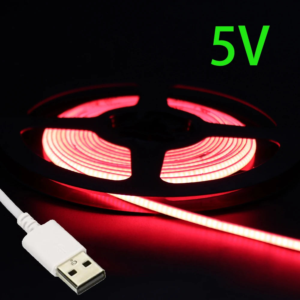 USB 5V COB LED Strip Lights 2.7mm Very Thin Multicolor 480LEDs 1m 2m For Computer Indoor Linear Tape Lights Flexible Convenient