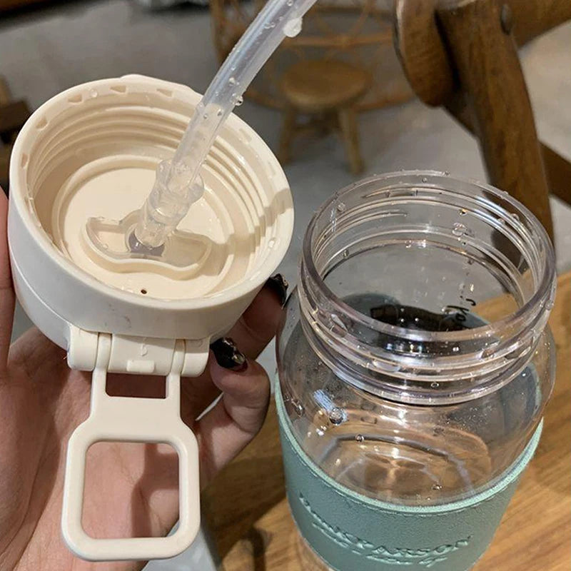 500ml Portable Water Bottle with Straw Creative Cute Leak-proof Plastic Drinking Bottle for Milk Coffee Tea Juice