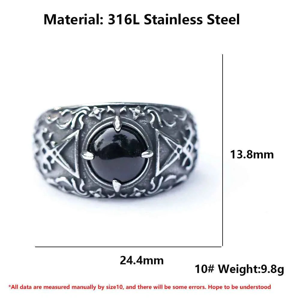 2023 New Updated Design Lucifer Satan Signet Ring For Men With Black Stone Stainless Steel Vintage Jewelry Gift free shipping
