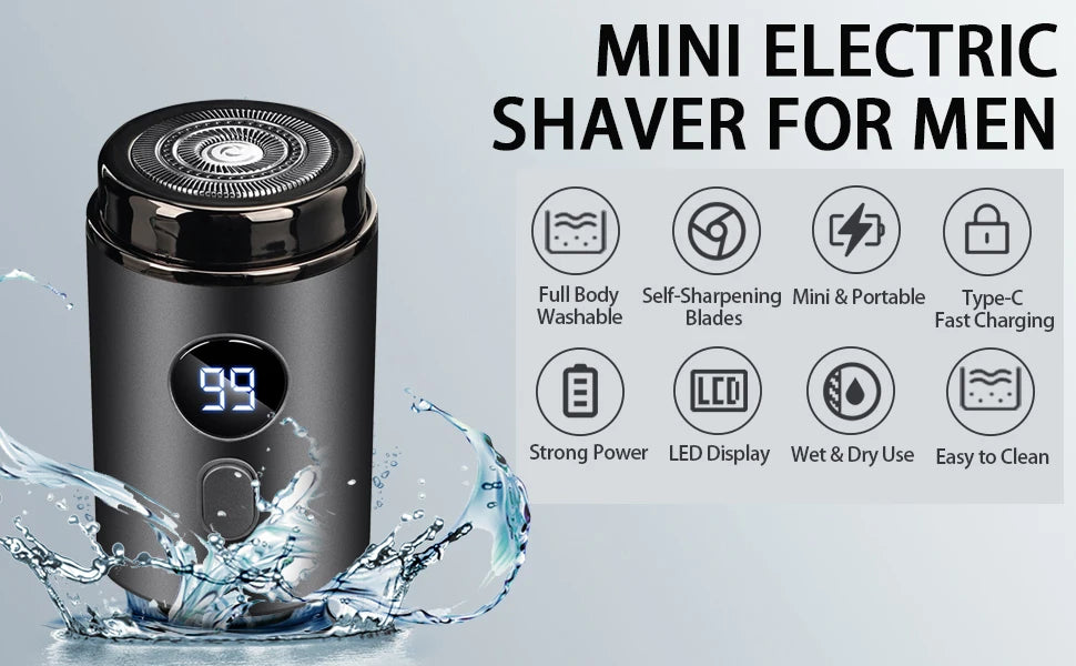 New Model Mini Portable Electric Shaver, New Upgrade Pocket Shaver Mini Shavers for Men, Mini Electric Shaver, LED Power Display