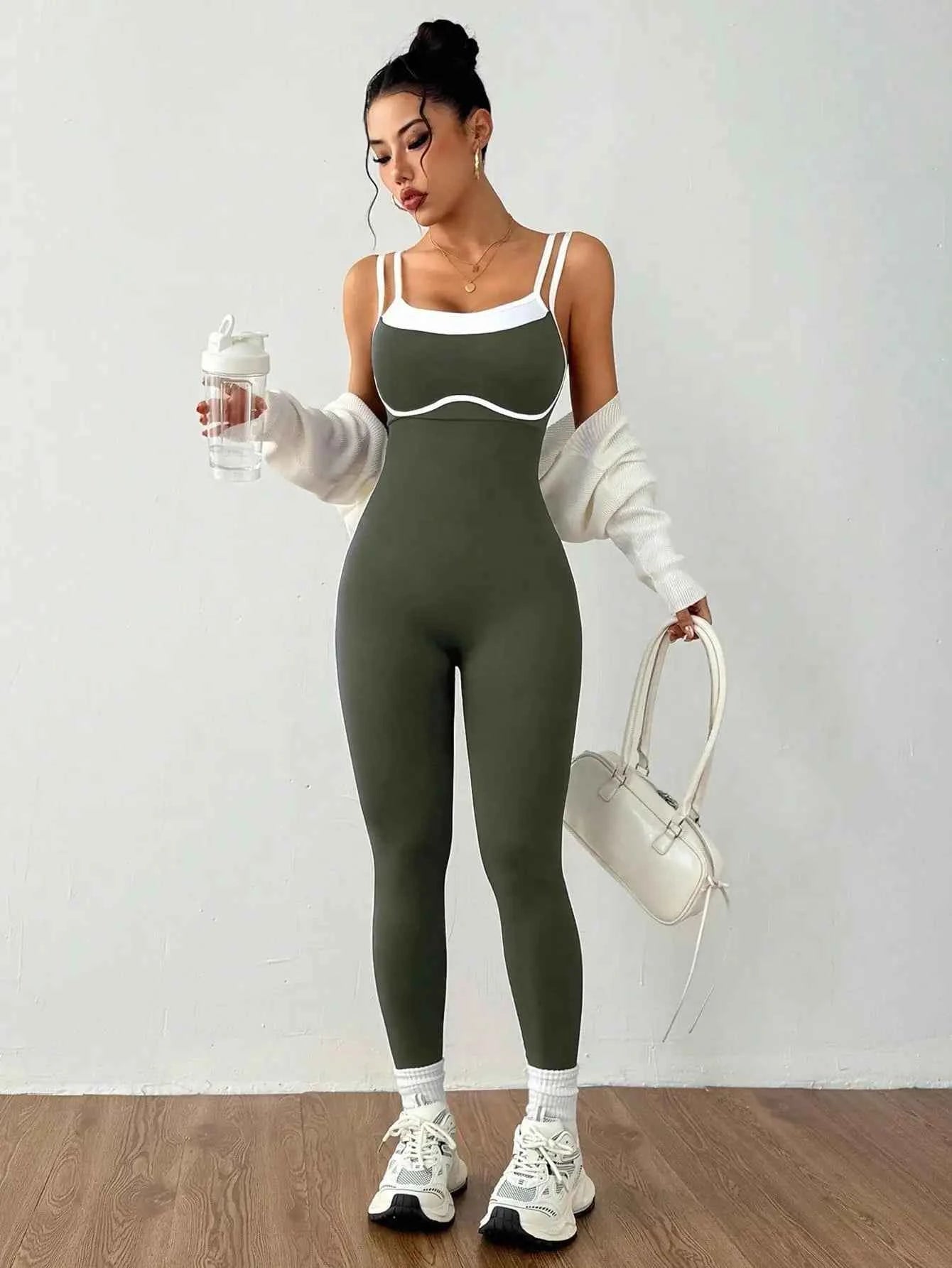 Women's Quick-Dry Fitness Yoga Bodysuit Tight Outdoor Sports One-Piece Comfortable Yoga Top for Active Wear