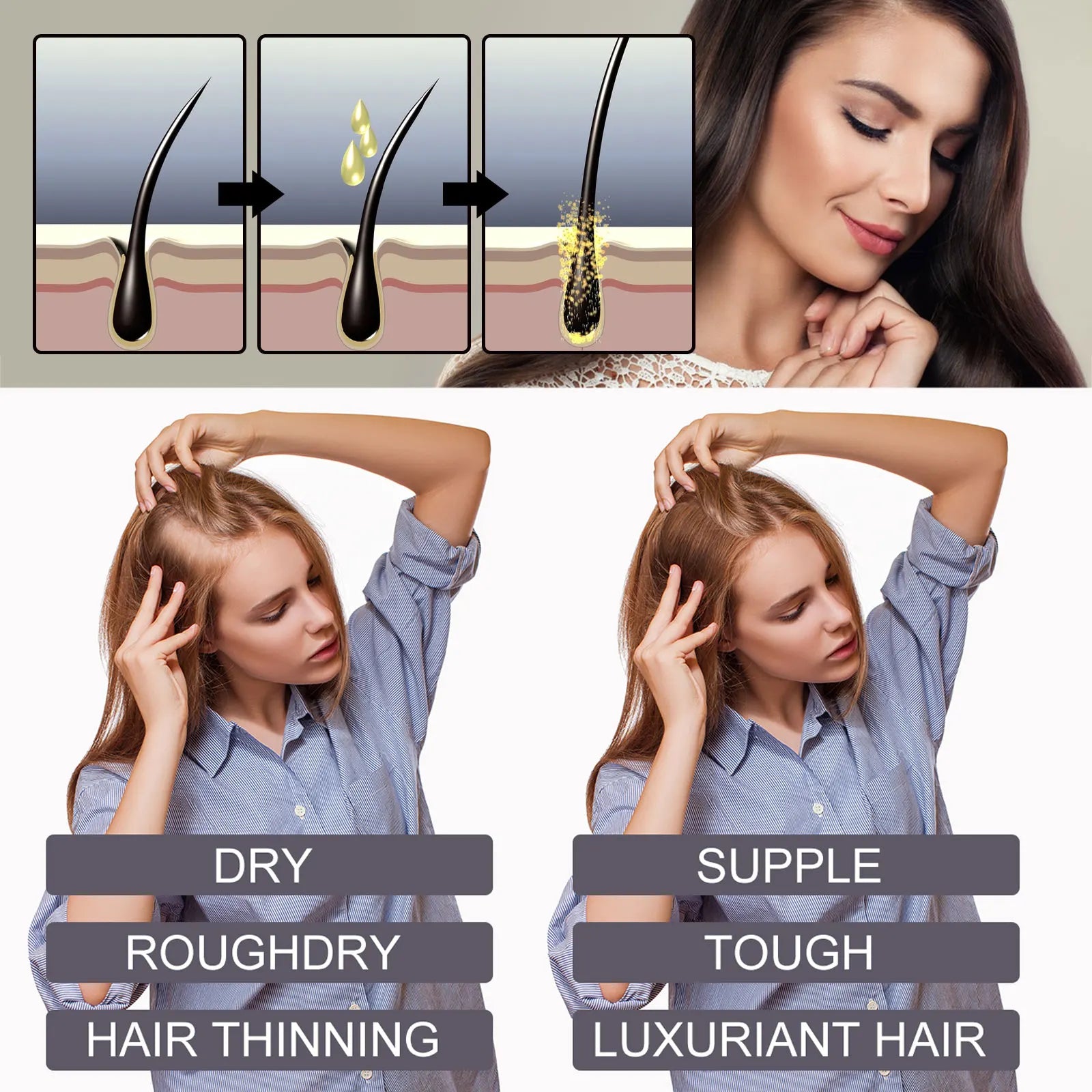 Biotin Hair Oil Collagen Scalp Serum Strengthening Treatment Natural Rosemary Ginseng Extract Thicker Volume Care For All Types