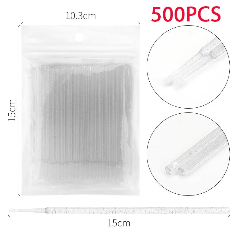 500/1000PCS Eyelash Brushes Crystal Swab Microbrushes Eyelash Extension Brush Grafting Lash Removing Applicators Makeup Tool