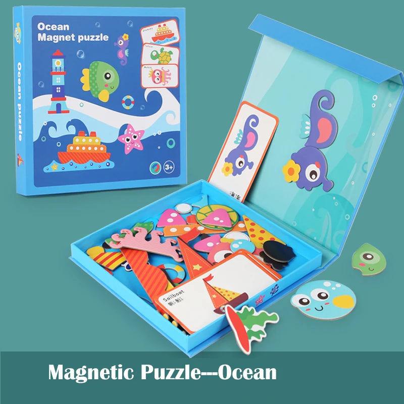Magnetic Puzzles, Car Airplane Road Travel Activities Games For Children, Change Clothing, Change Face,Traffic Ocean Puzzles